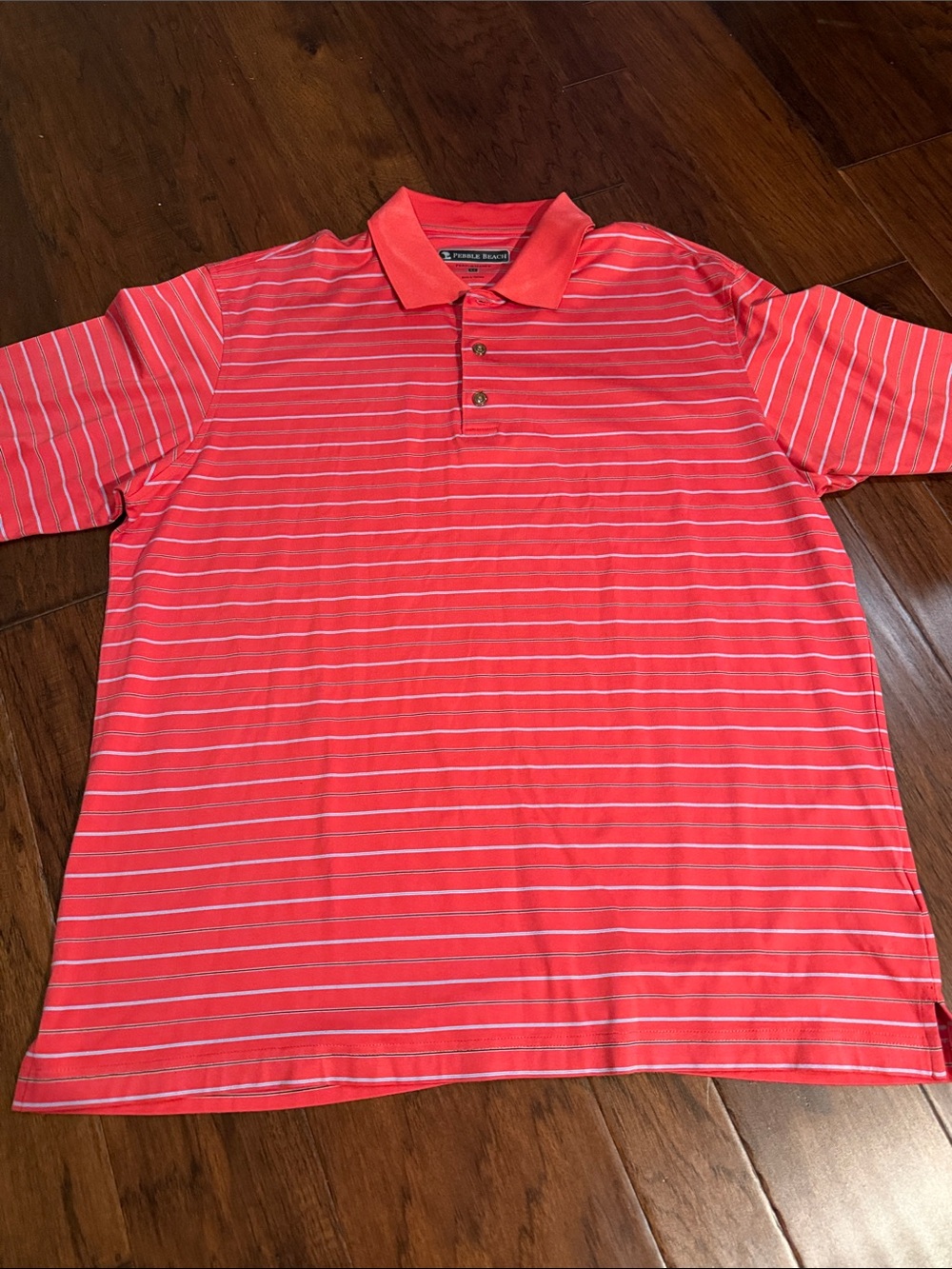 Pebble Beach Coral and White Stripe Polo Shirt
